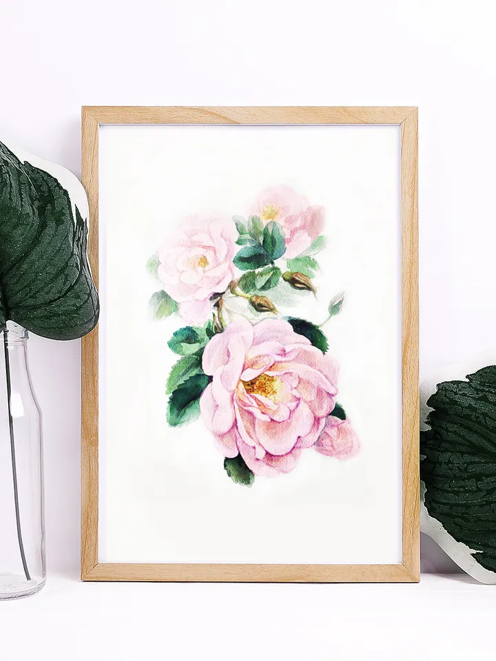 Pale pink roses Watercolor Printable File Digital Download Jpeg Art Wall Print