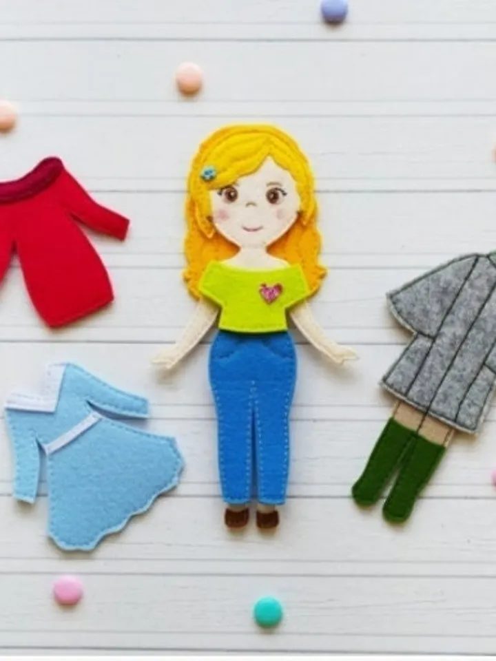 Felt Dollhouse Quiet book pattern pdf, Felt doll Pattern with clothes set, Dress up Doll, Felt book pattern for girl