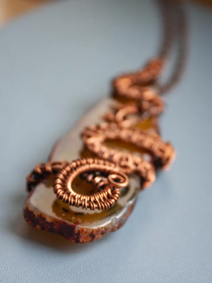 Elegant Handmade Pendant with Natural Stone in Copper Wire Wrapping