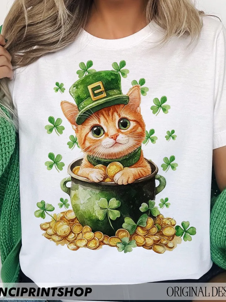 Cute St Patrick's Day Png, St Patrick's Cat png, St Patricks Day Cat Lover Png, Shamrock png, St Patrick's Day png, Cat Lover png, Irish png