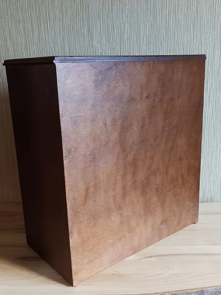 Floss storage cabinet for DMC floss bobbins and skeins, Stitching drawer box with curved faces in vintage style