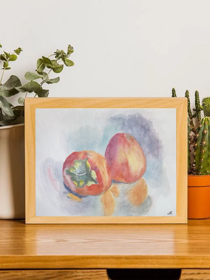 Persimmon original watercolour painting wall art fruit modern painting hand painted paper size 7x9 inches