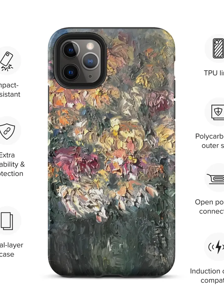 Chrysanthemums in a vase Tough iPhone case made with my original oil painting.