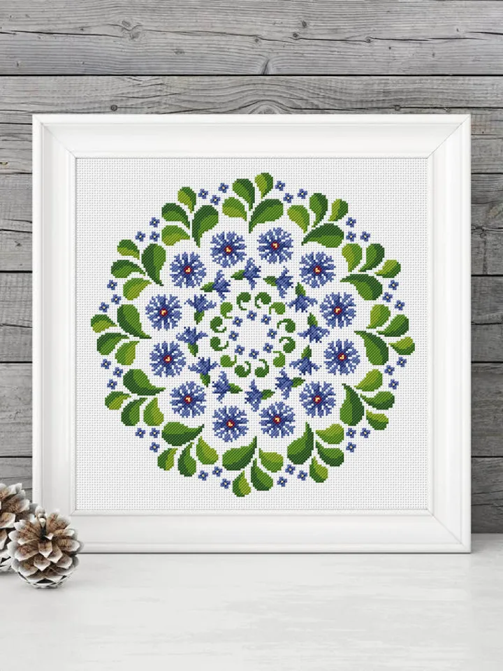 Flower mandala cross stitch pattern download PDF Mandala pattern digital PDF Nature cross stitch Floral ornament cross stitch chart #M43