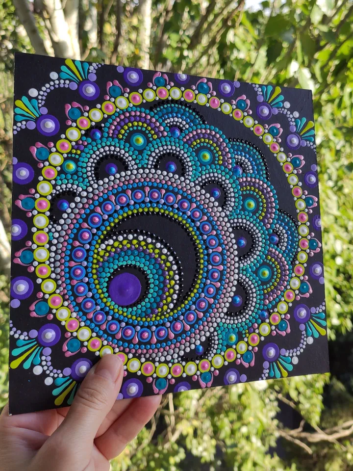 Dot Mandala Painting Colorful Original Art 20 by 20 cm / 8''