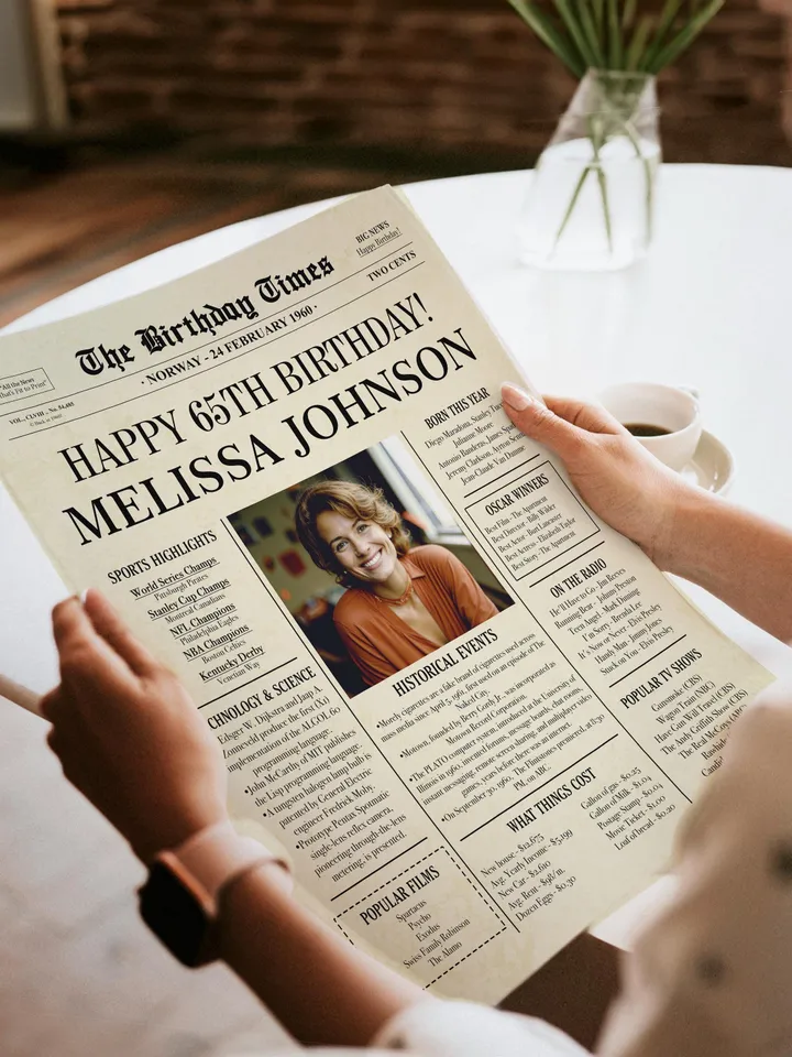 Personalized 65th Birthday Newspaper Poster, What Happened in 1960 Sign, 65th Birthday Gift for Him or Her, 1960 Highlights Poster