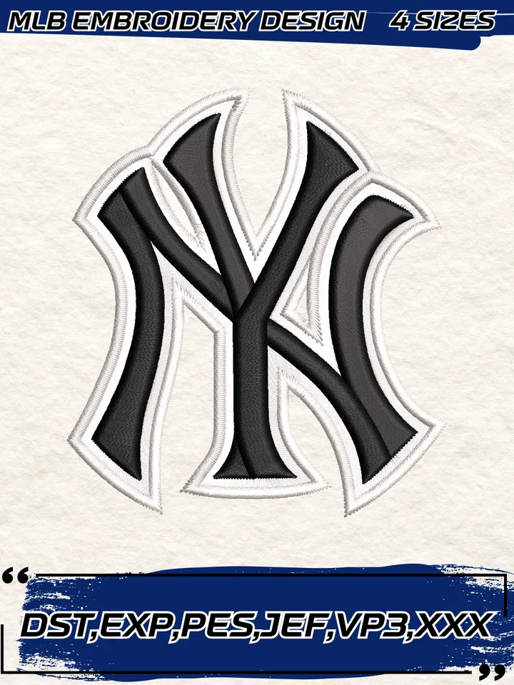 New York Yankees Logo 3D Embroidery Design,MLB Embroidery Design,Machine Embroidery Design File,4 Sizes, Digital Download