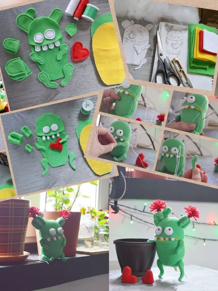 Fleece Plush Cactus PDF Pattern – Softie with Heart & Flowers