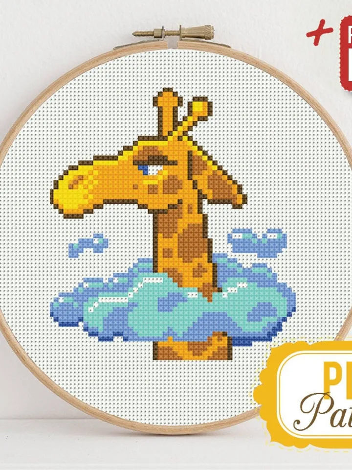 Giraffe Cross stitch pattern Baby Cloud Animal Funny Kids Yellow Cross stitch pattern Corn Yellow Magic PDF Format Instant Download Modern