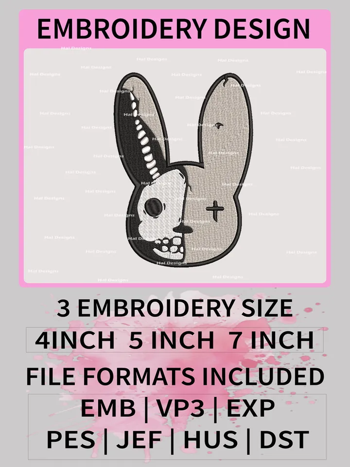 Bad Bunny Embroidery Designs, Bad Bunny Machine Embroidery Patte, Logo Embroidery Files