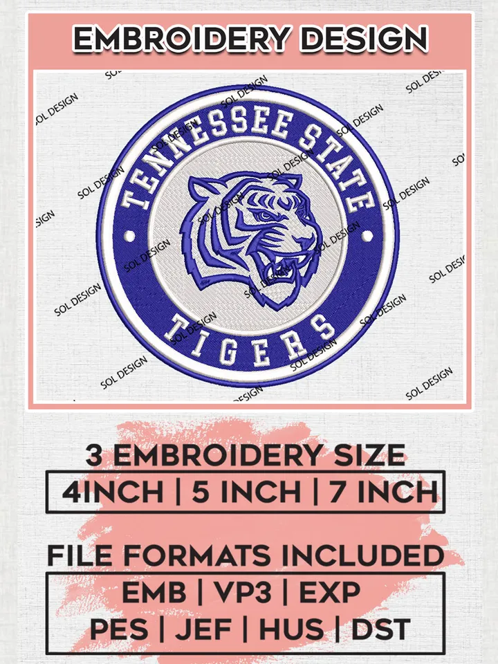 NCAA Tennessee State Tigers Round Logo Embroidery, NCAA Tennessee State Tigers Logo Embroidery files, NCAA Teams, Machine embroidery designs, Digital Download
