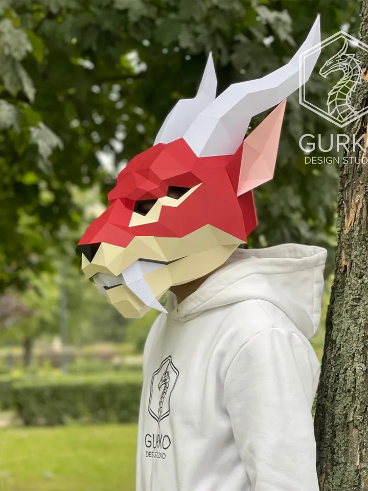 Chimera Mask Papercraft, Digital Template, PDF Download, Gurko, 3D Low Poly Animal Mask, DIY Origami, Pepakura, Paper Mask, DIY Costume
