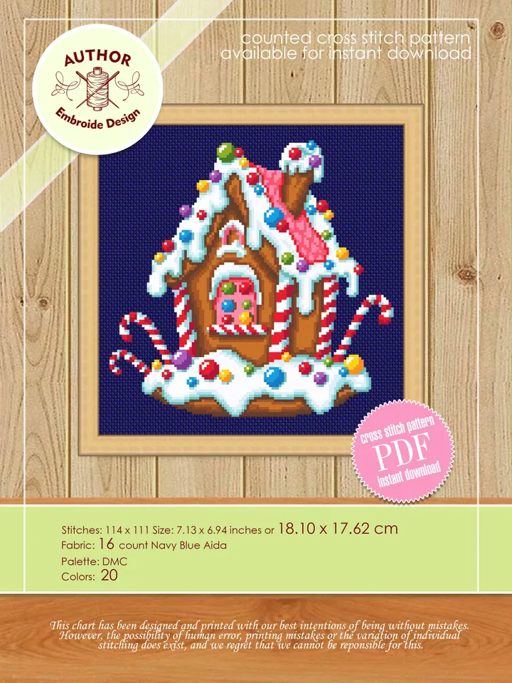 Gingerbread house cross stitch pattern download PDF Christmas pattern digital PDF Gingerbread cookies cross stitch chart Happy New Year #N39