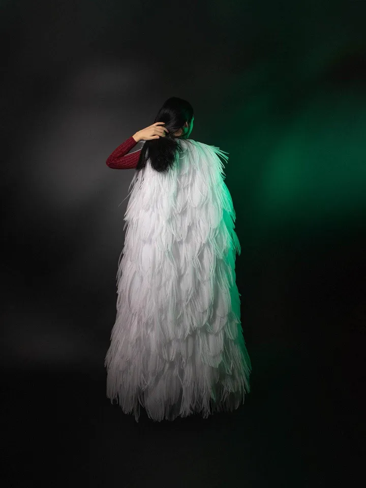 feather cape, wedding cape, jacket, feather coat, bride's coat