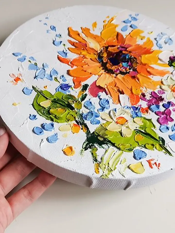 Sunflower Painting Original Art Impasto Oil Painting Flower Artwork Verafe