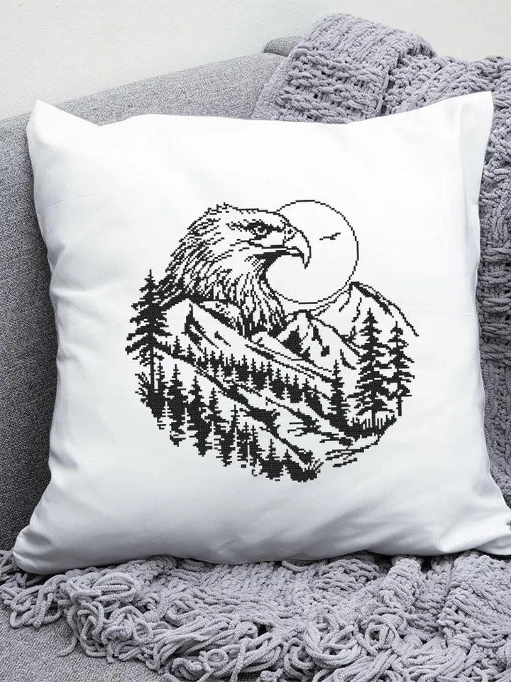 Bald eagle cross stitch pattern PDF download Mountain landscape cross stitch chart, Monochrome nature pattern digital, Beginner stitch #L83