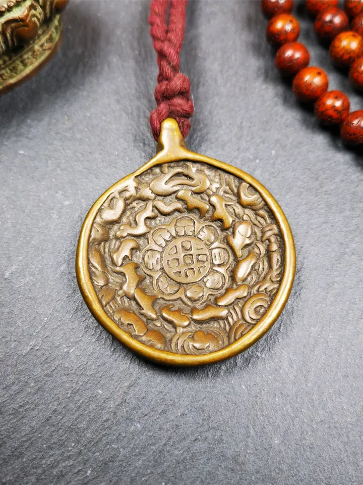 Gandhanra Antique SIPAHO(srid pa ho) Amulet, Tibetan Buddhist Astrology Badge,12 zodiac Melong Mirror, Jiugong Bagua Badge,30 Years Old