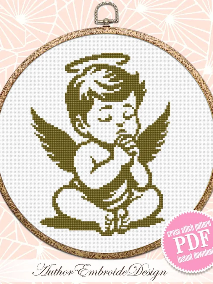 Baby angel cross stitch pattern PDF download Angel silhouette cross stitch chart, Angel ornament pattern digital PDF, Angel baby gift #O18