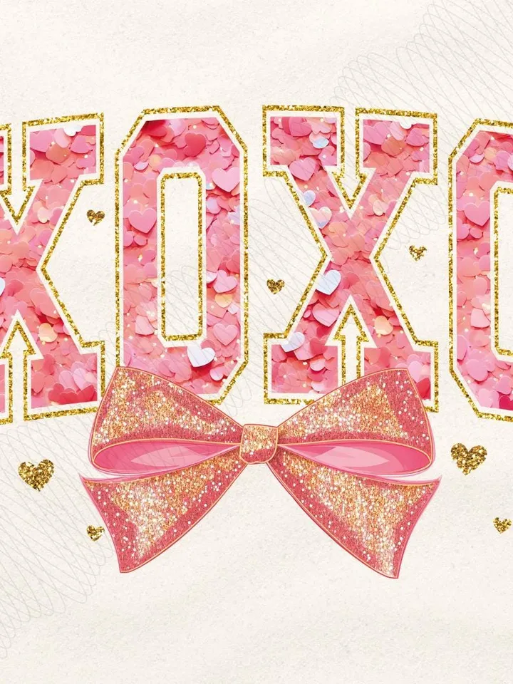 Valentine XOXO Coquette Sparkly Glitter Png, Valentines Day Shirt Design, Valentines Day PNG, Xoxo PNG, Pink Faux Sequins Valentines Png