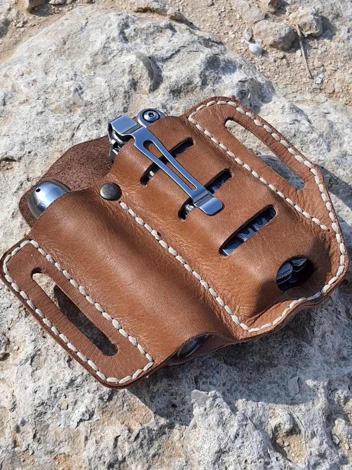 Leatherman, genuine Leather, EDC, Multi-Tool Carrier Sheath, Flashlight Holder, Knives Sheath Holster