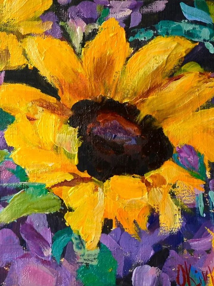 Sunflower Painting Original Floral Art Sunflower Yellow Artwork