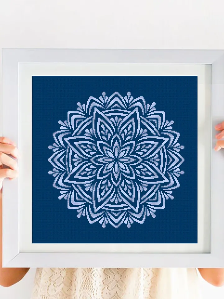 Flower mandala cross stitch pattern PDF download Mandala ornament cross stitch chart, Monochrome floral mandala pattern digital PDF #M232