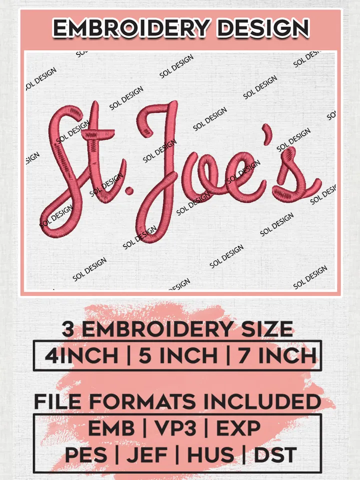 NCAA St Joe's College Team Logo Embroidery Design Files, NCAA Saint Joseph's Hawks Machine Embroidery, NCAA Teams, 3 sizes, NCAA Machine embroidery designs, Digital Download