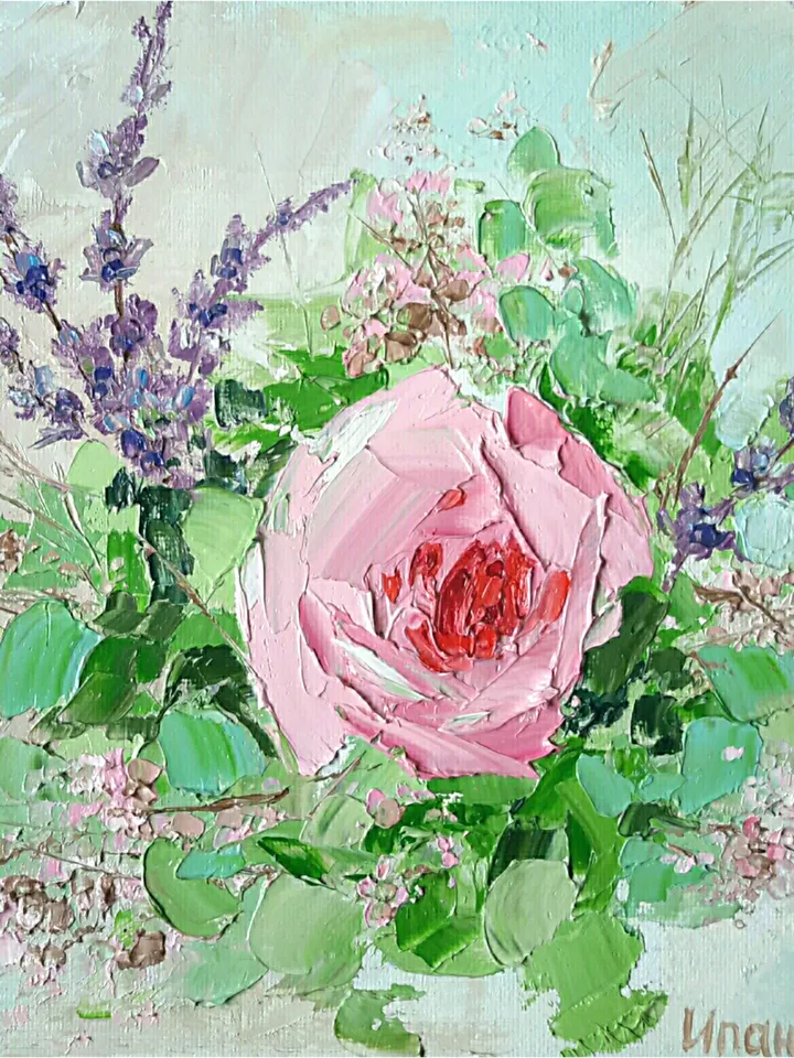 Pink Roses Original Oil Painting Flowers Impasto Floral Artwork