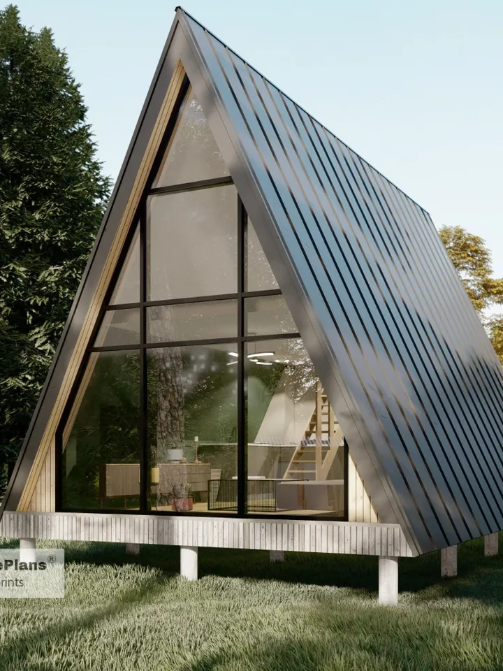 A Frame Cabin House Plans with loft 16x30 Cottage Building Drawings