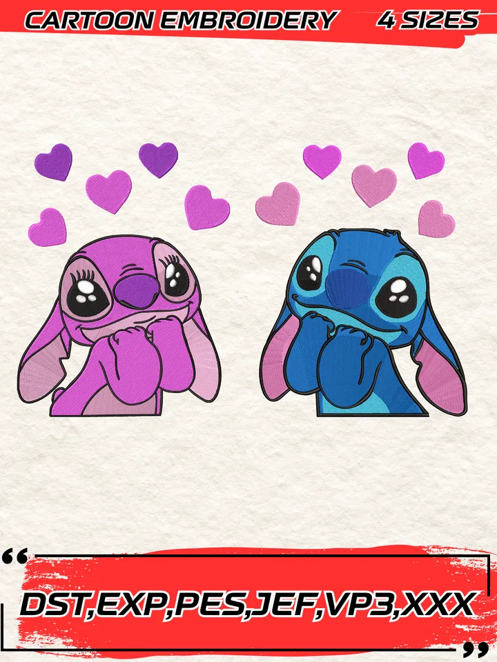 Couple Stitch In Love Embroidery Design,Stitch Embroidery Design,Machine Embroidery Design File,4 Sizes, Digital Download