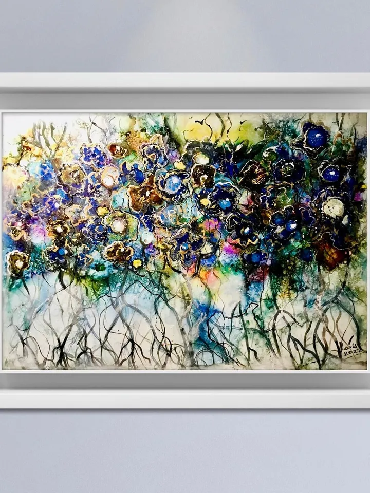 Dancing forest-Abstract fantasy alcohol inks mix media painting on yupo paper,wall decoration,one of a kind,abstract flower wood unique gift