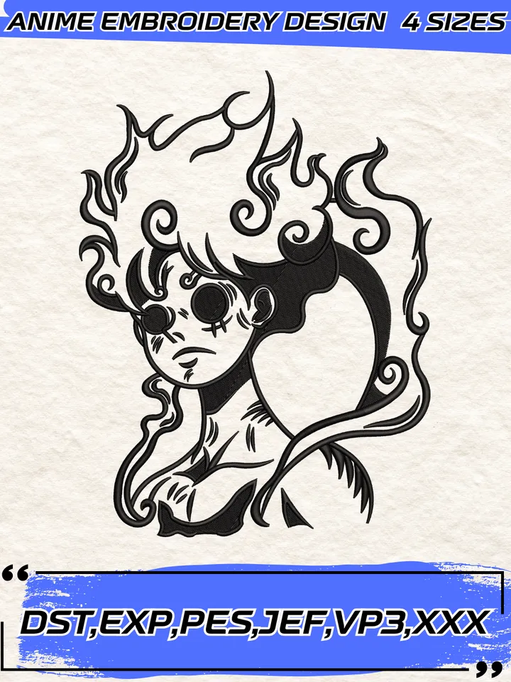 Luffy Gear 5 Embroidery Design,One Piece Anime Embroidery Design,4 Sizes,Instant Download