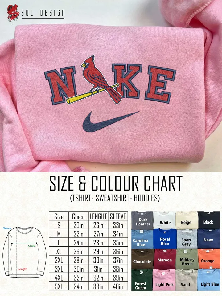 Ni.kee St. Louis Cardinals Team Embroidered Sweatshirt, MLB Cardinals Team Embroidered T Shirt, MLB Team Embroidered Sweater, MLB St. Louis Cardinals Shirt, Baseball Team Embroidered Hoodie