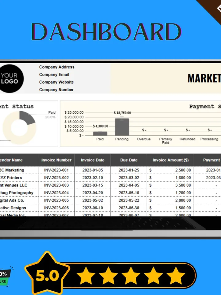 Marketing Vendor Payment Tracker Template, Editable Google Sheets, Vendor Payment Management Tool for Business
