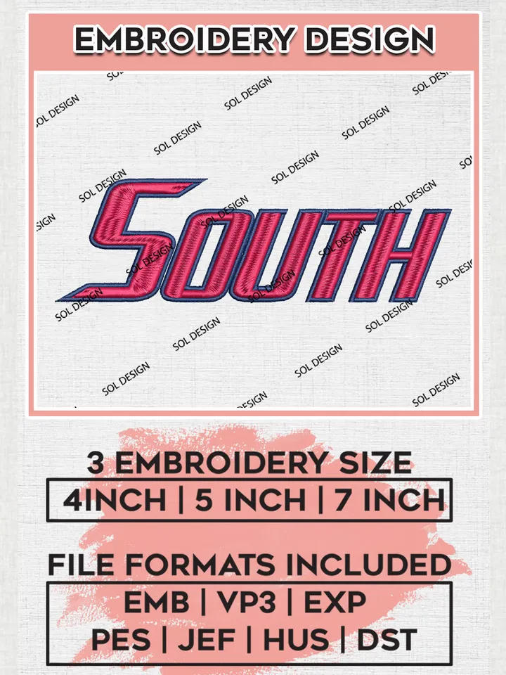 NCAA South College Team Wordmark Logo Embroidery Design Files, NCAA South Alabama Jaguars Machine Embroidery, NCAA Teams, 3 sizes, NCAA Machine embroidery designs, Digital Download