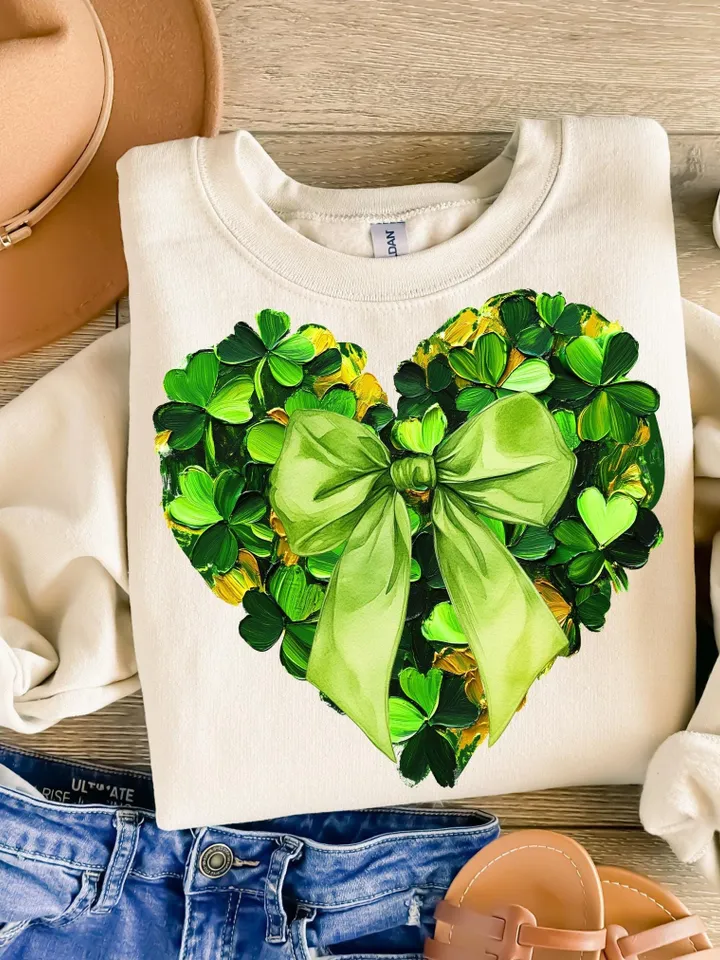 St. Patrick’s Day Heart Bow, Brushstroke png, 4 leaf clover png, St Patrick's Day png, Irish png, Shamrock png designs, Coquette st patrick