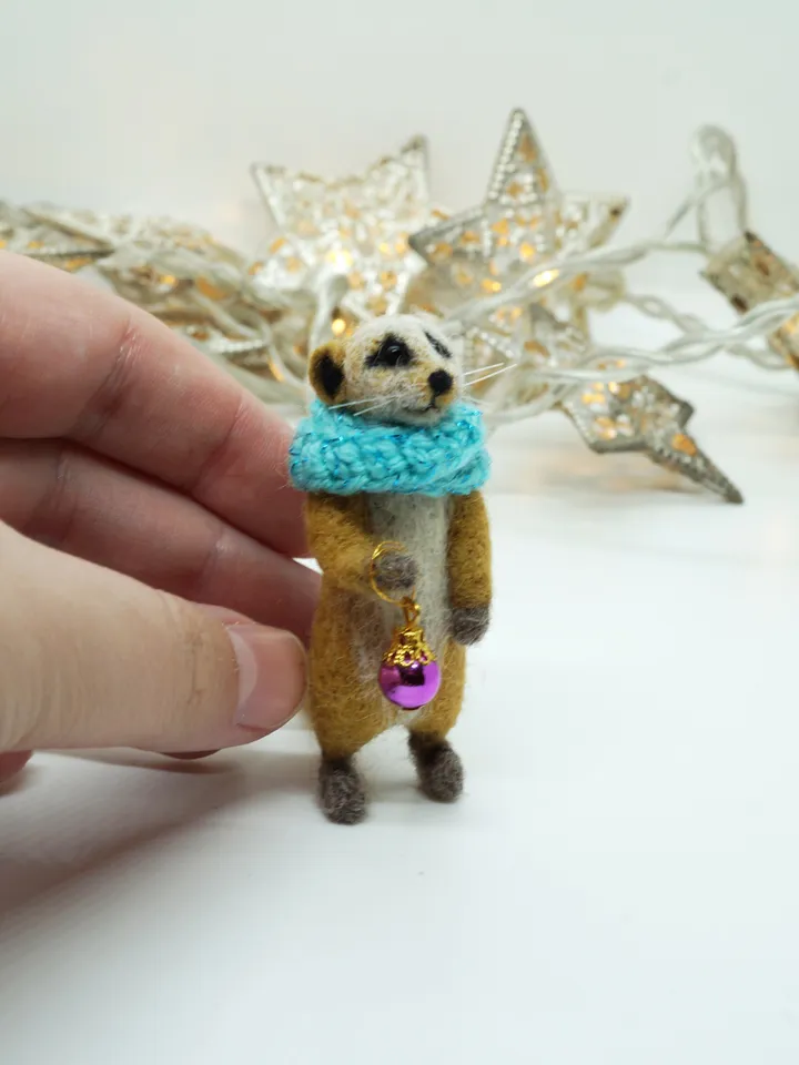 Robbie the meerkat, miniature needle felted meerkat, Christmas gift, needle felted animal, made to order