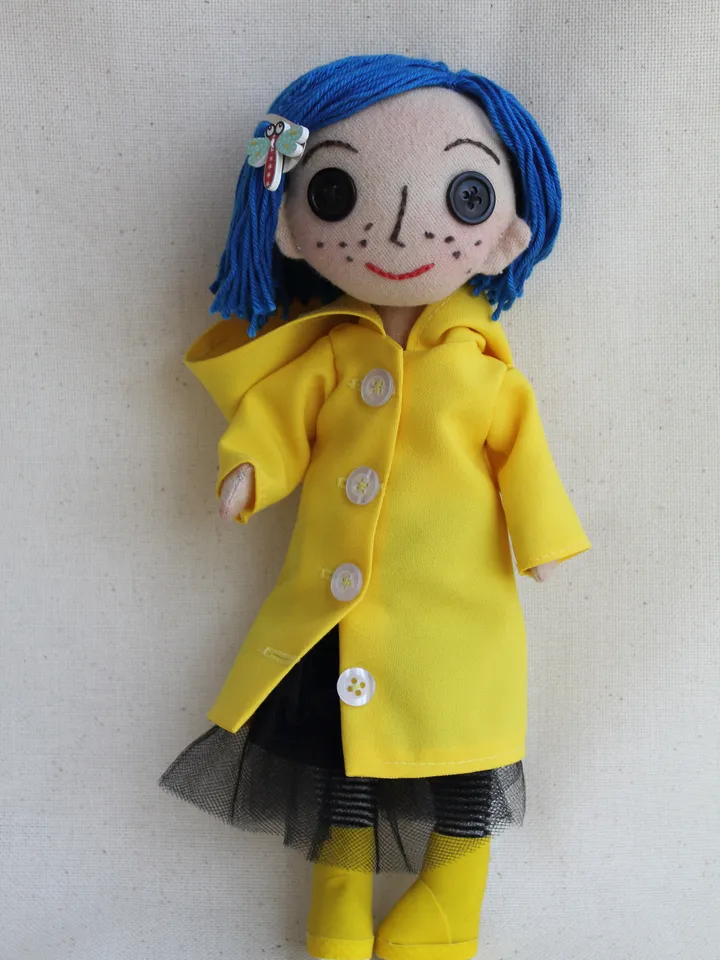 Coraline doll with button eyes , fabric dolls . handmade doll . Rag doll . Christmas gift ideas .