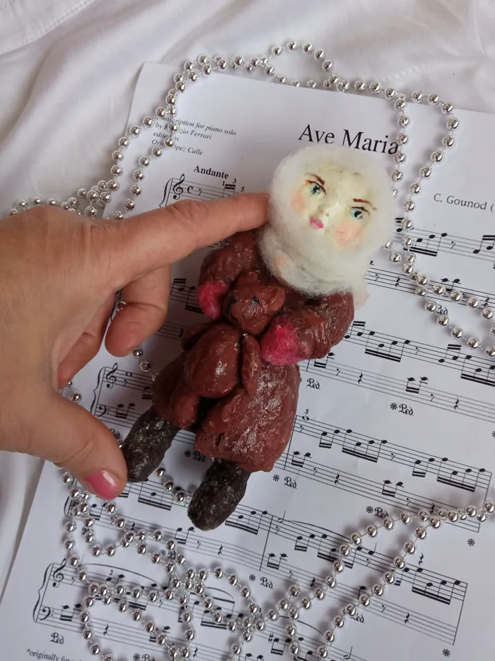 Doll Pendant "Girl with Bear" - Handmade - Christmas tree toy
Christmas ornament Spun cotton doll. Art doll.
