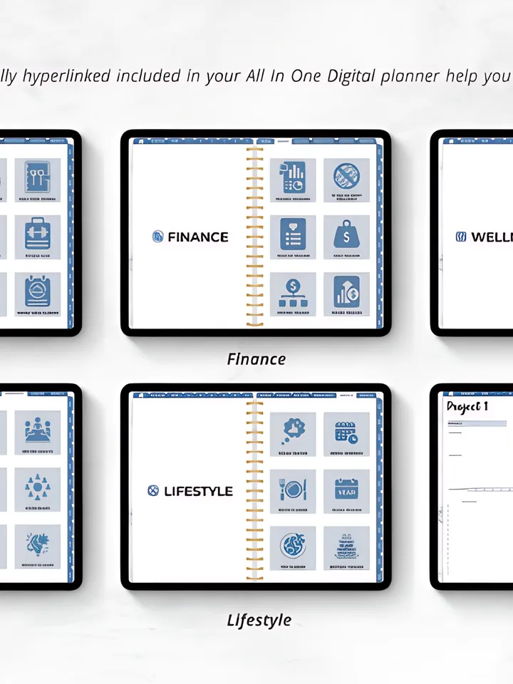 Undated Digital Planner Blue Mode