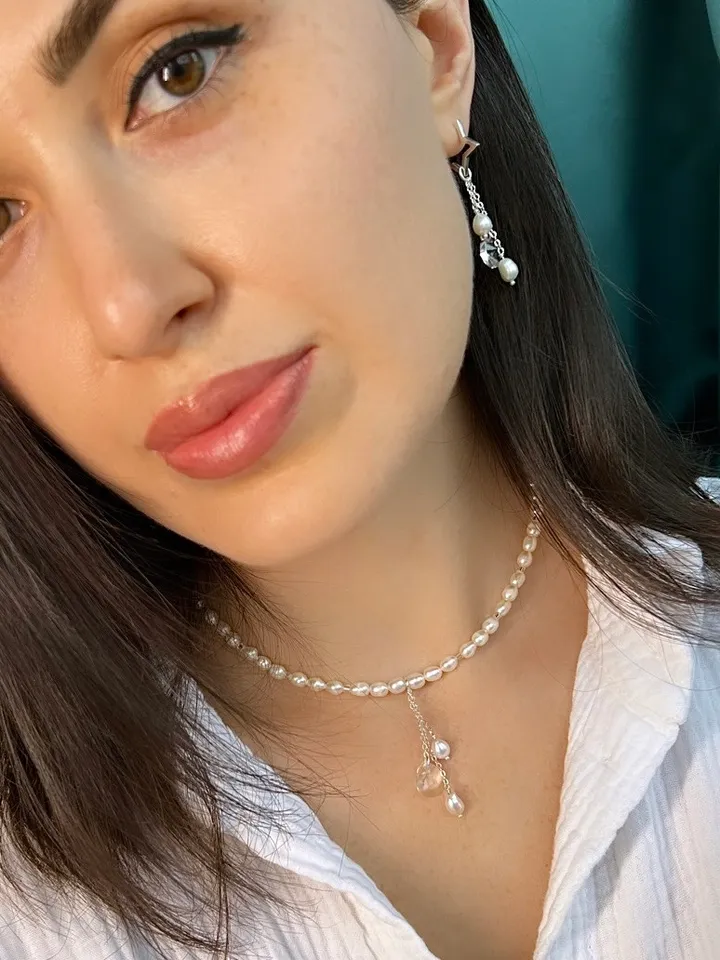 Pearl Silver 925 Jewelry Set Necklace Earrings PEARL TEARS