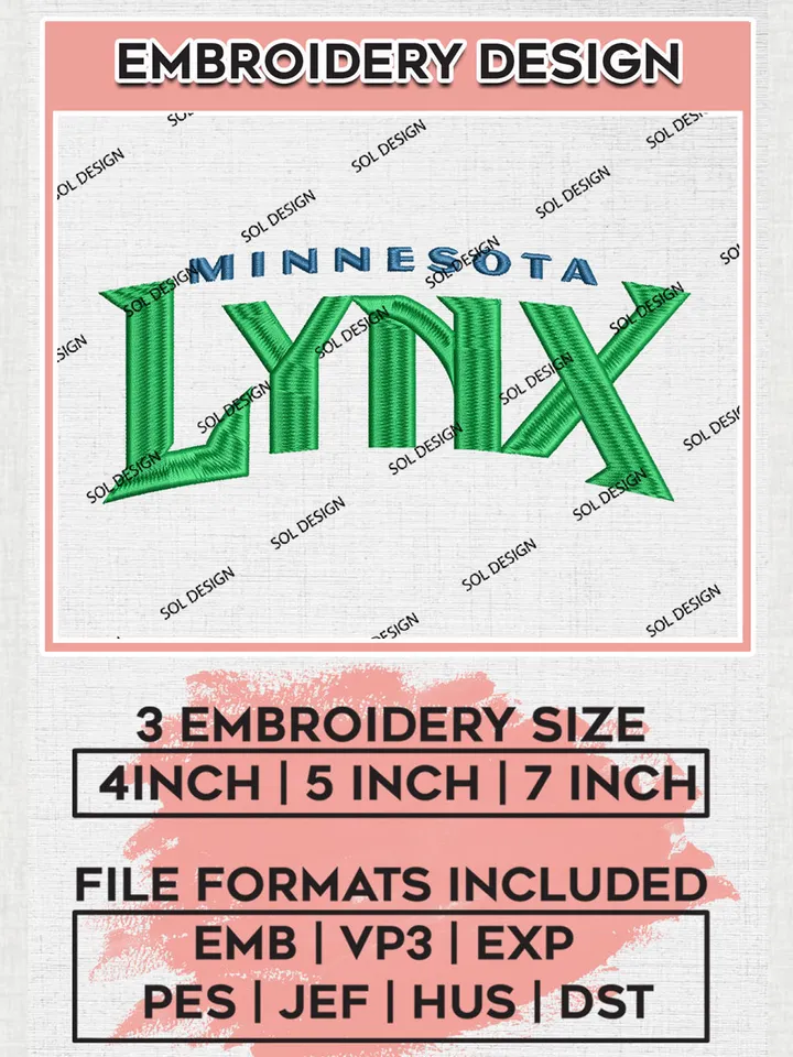 Minnesota Lynx Wordmark Logo Embroidery Files, WNBA Minnesota Lynx Team Embroidery Designs, WNBA Basketball Teams, 3 sizes, Machine embroidery designs, Digital Download