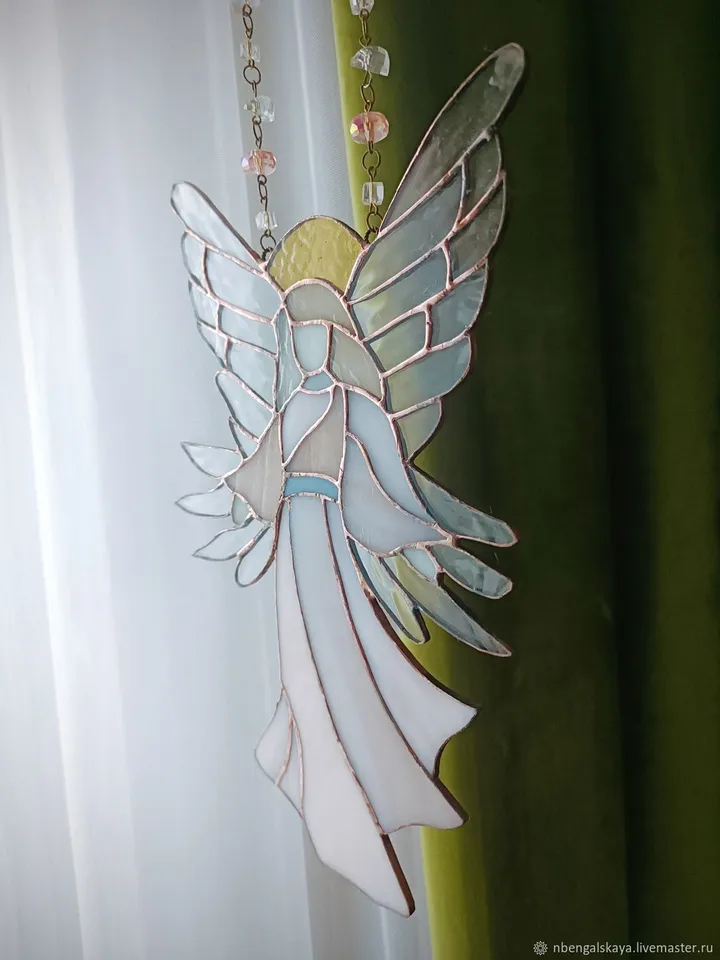White Angel, Tiffany Stained Glass, White Angel Suncatcher, Stained Glass Angel, Hanging Glass Angel Decoration, Stained Glass Angel Hanging, Glass Angel Window Charm, Angel Figurine in Stained Glass, White Guardian Angel Suncatcher, Celestial Angel Glass