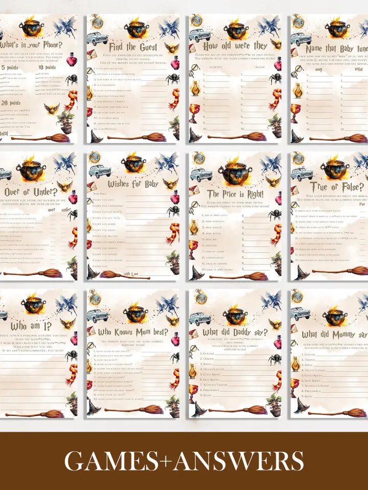 Wizarding World Baby Shower Games; Magic School Baby Shower Games; Printable Wizarding World Baby Shower Party Games; wf55