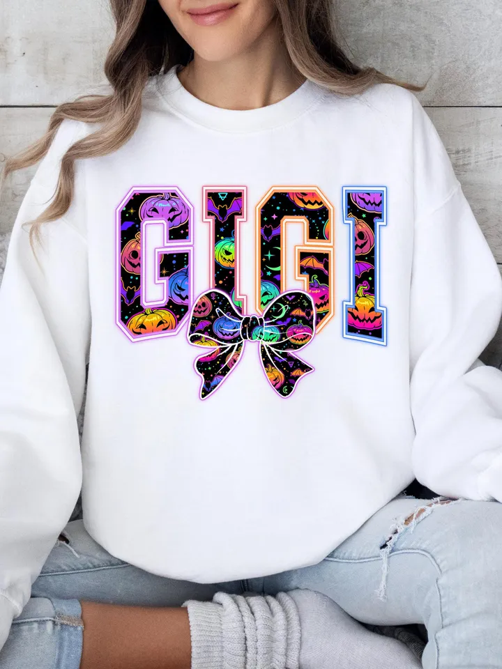 Gigi Png, Coquette Halloween Neon Png, Spooky Gigi Png, Floral Ghost Png, Spooky Season Png, Halloween Mama Png, Girly Coquette Bow Png