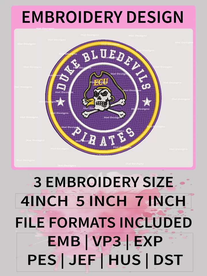 NCAA East Carolina Pirates Embroidery File, 3 Sizes, 6 Formats, NCAA Machine Embroidery Design, NCAA Logo, NCAA Teams