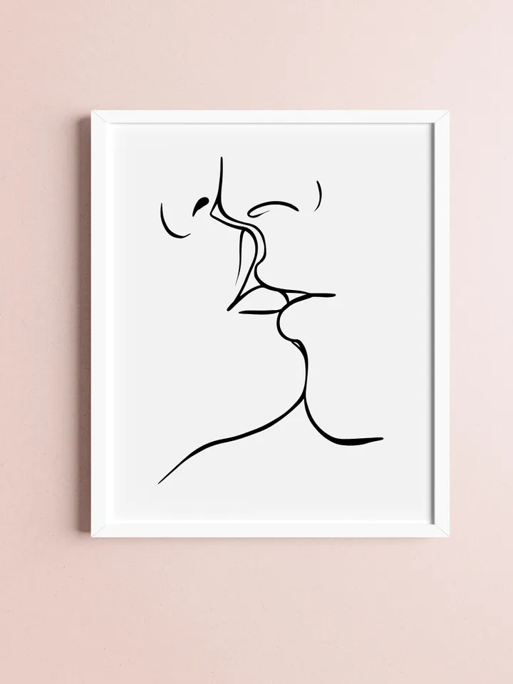 Couple Kiss Print, Kissing Line Drawing, Minimalist Romantic Line, Printable Couple Wall Art, Couple In Love, Happy Valentines Day