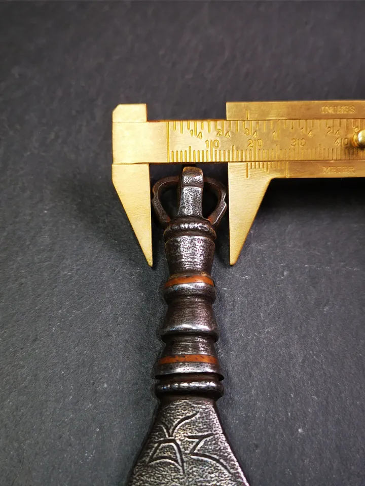 Gandhanra Tibetan Buddhism Ritual Implement,Big Machete Knife,Made of Cold Iron inlaid with Copper,6.3"