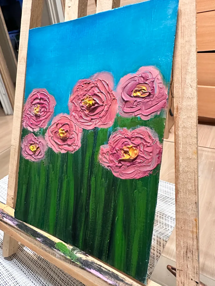 Oil Painting Roses Abstraction Flowers 3D Image of Nature Wall Decor Miniature Cardboard 7x5 inches 18x12 cm New without Frame