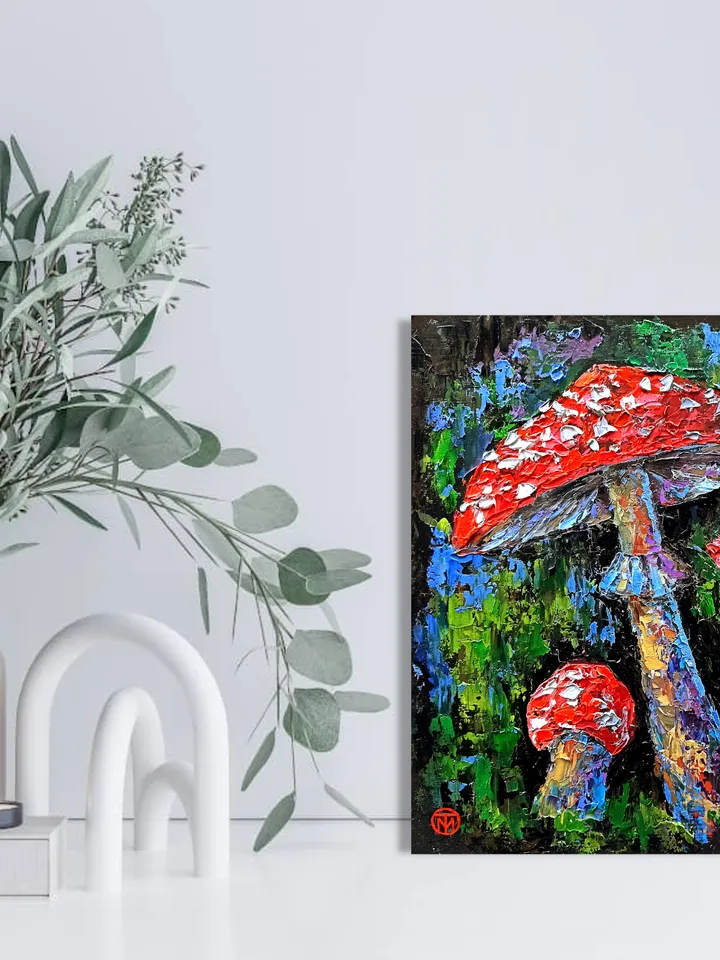Fly Agaric Painting Alice in Wonderland Original Art Amanita Mushroom Painting Impasto Woodland 12" x 12" By Colibri Art